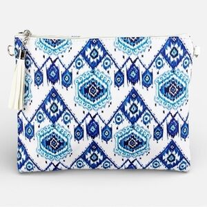 NWT Blue Ikat Travel Crossbody Clutch | Wristlet Strap | Boho Summer Bag